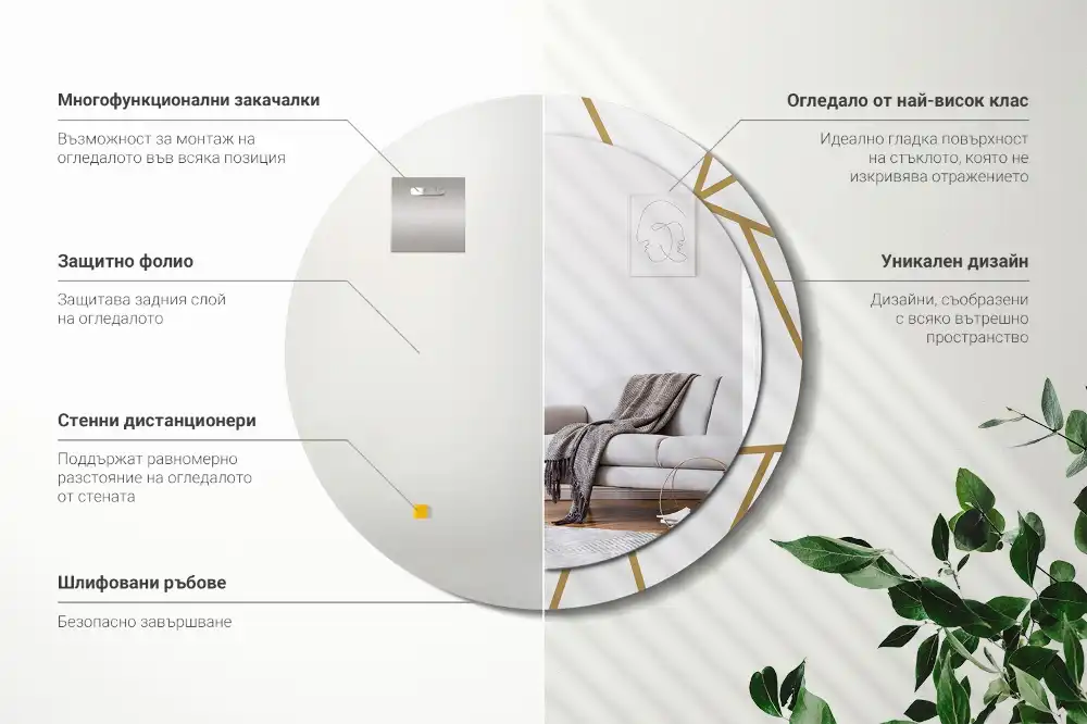 Miroir rond avec décoration disposition linéaire