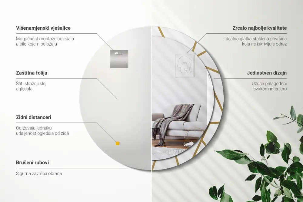 Miroir rond avec décoration disposition linéaire
