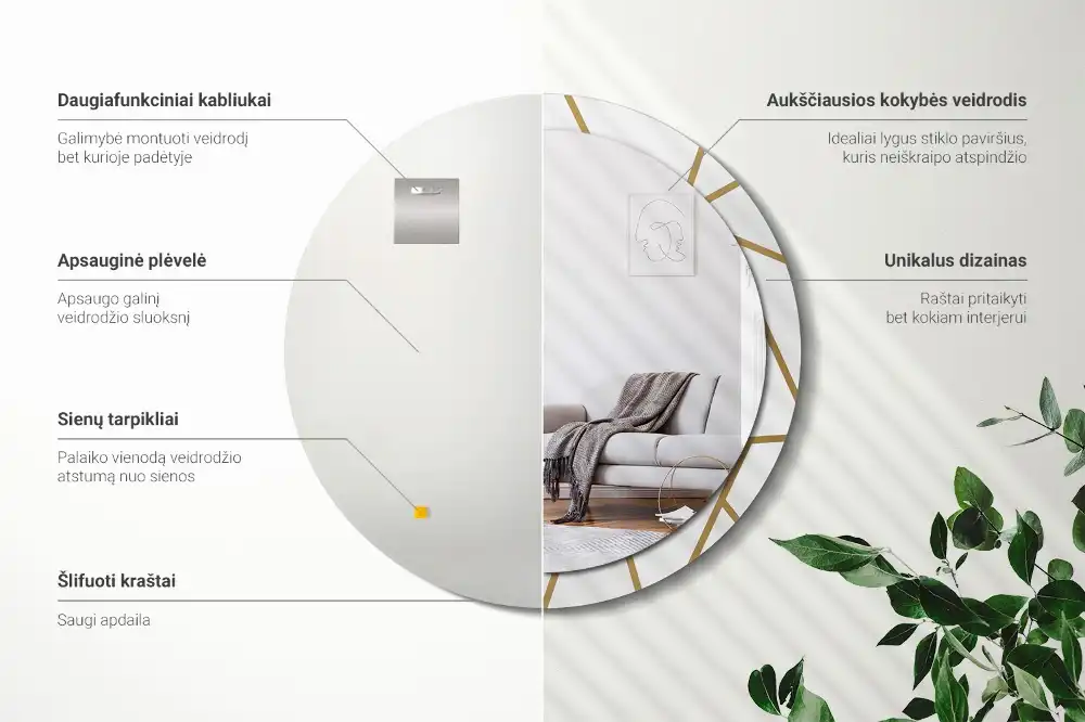 Miroir rond avec décoration disposition linéaire