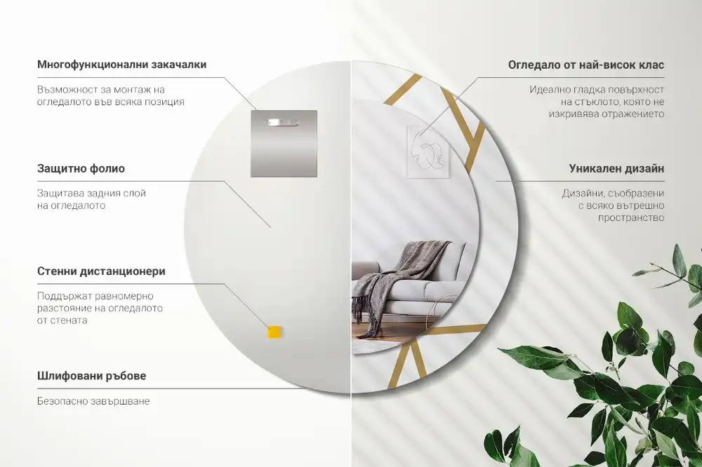Miroir rond avec décoration disposition linéaire