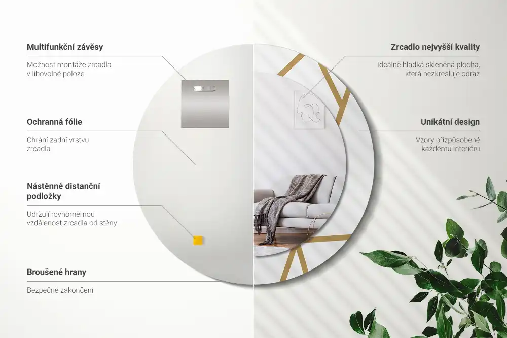 Miroir rond avec décoration disposition linéaire