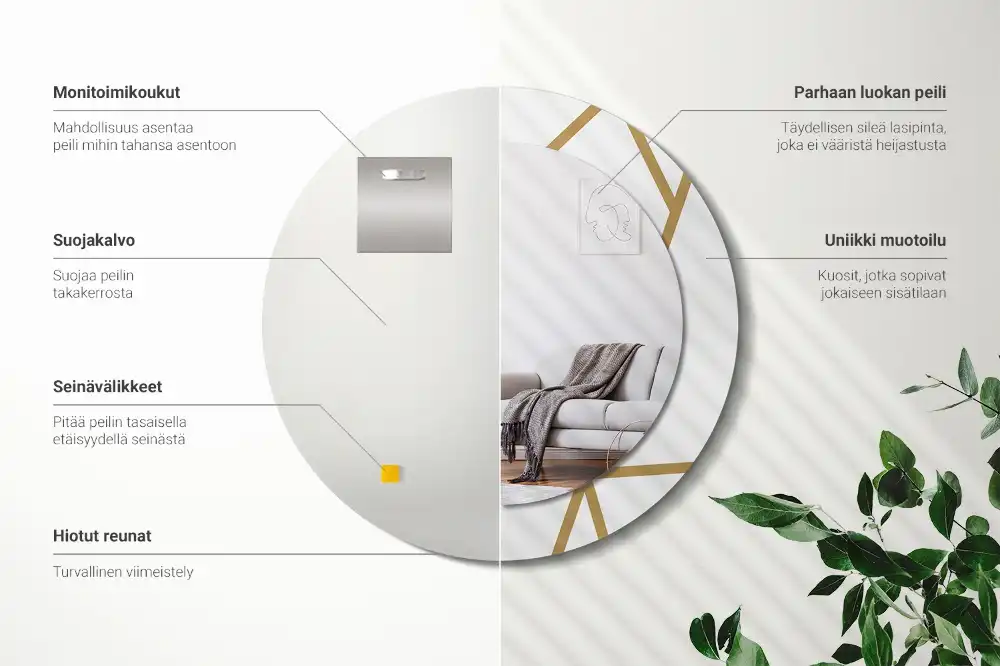 Miroir rond avec décoration disposition linéaire