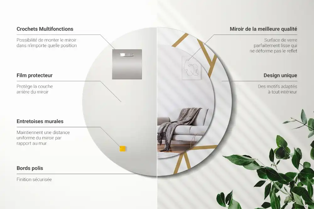 Miroir rond avec décoration disposition linéaire