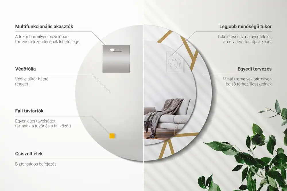 Miroir rond avec décoration disposition linéaire