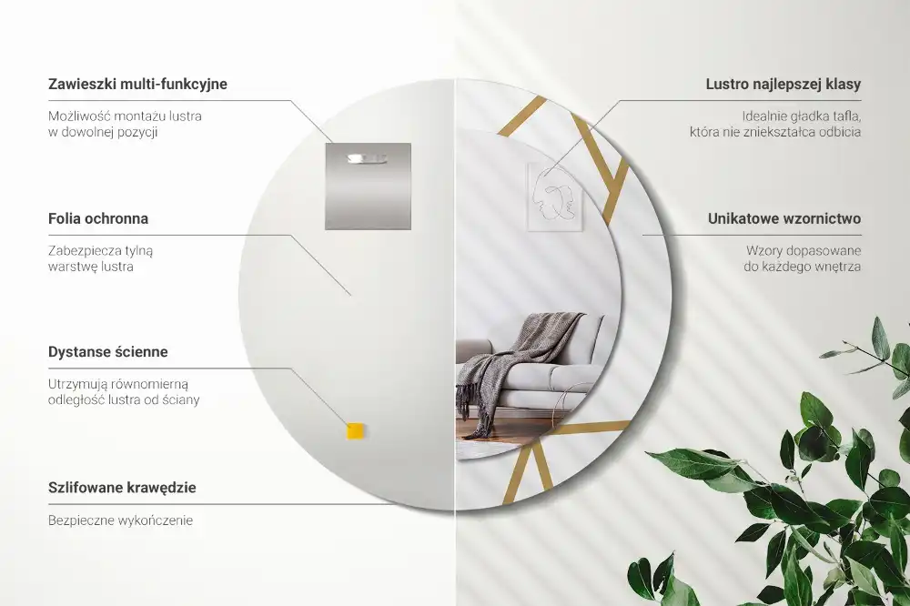 Miroir rond avec décoration disposition linéaire