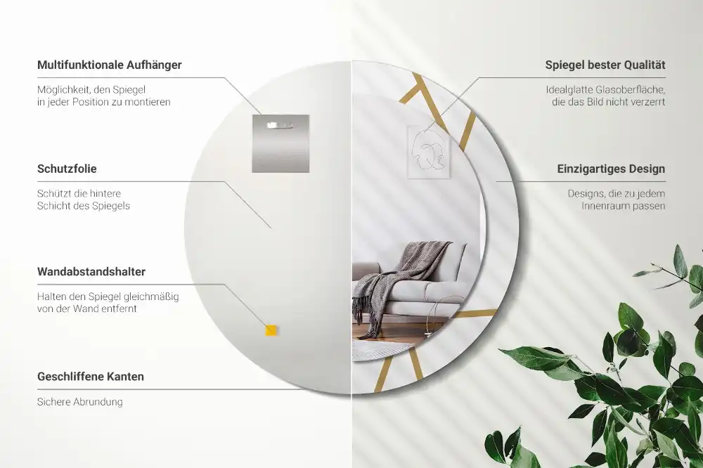 Miroir rond avec décoration disposition linéaire