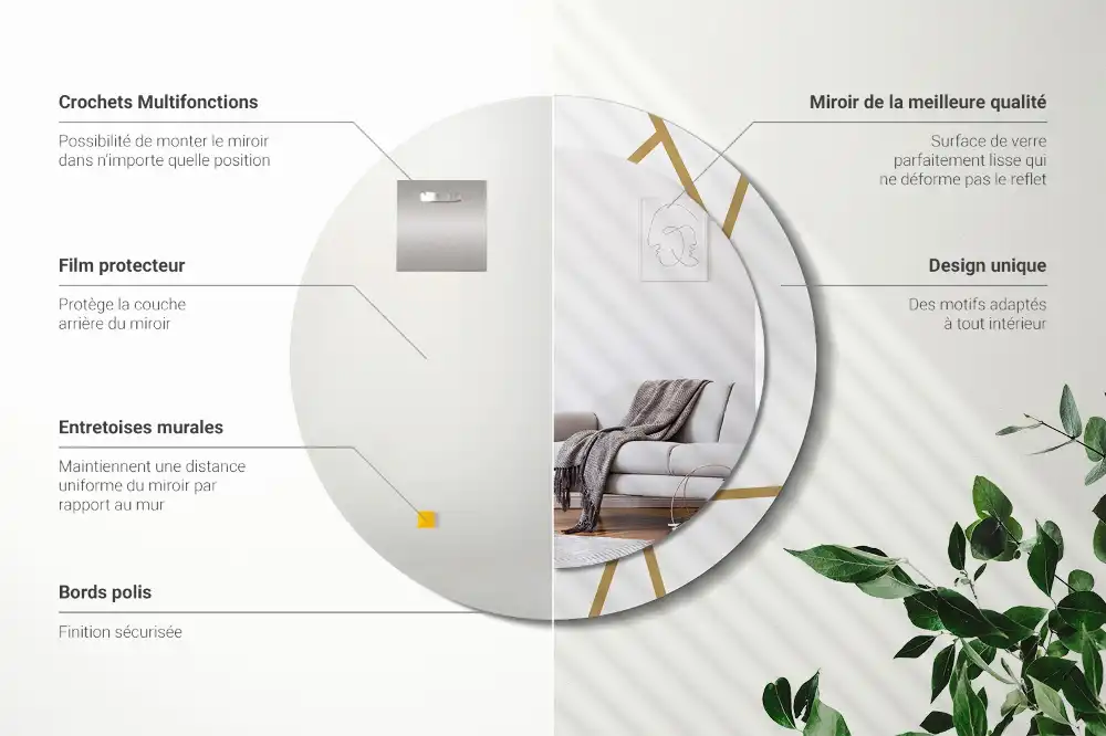 Miroir rond avec décoration disposition linéaire