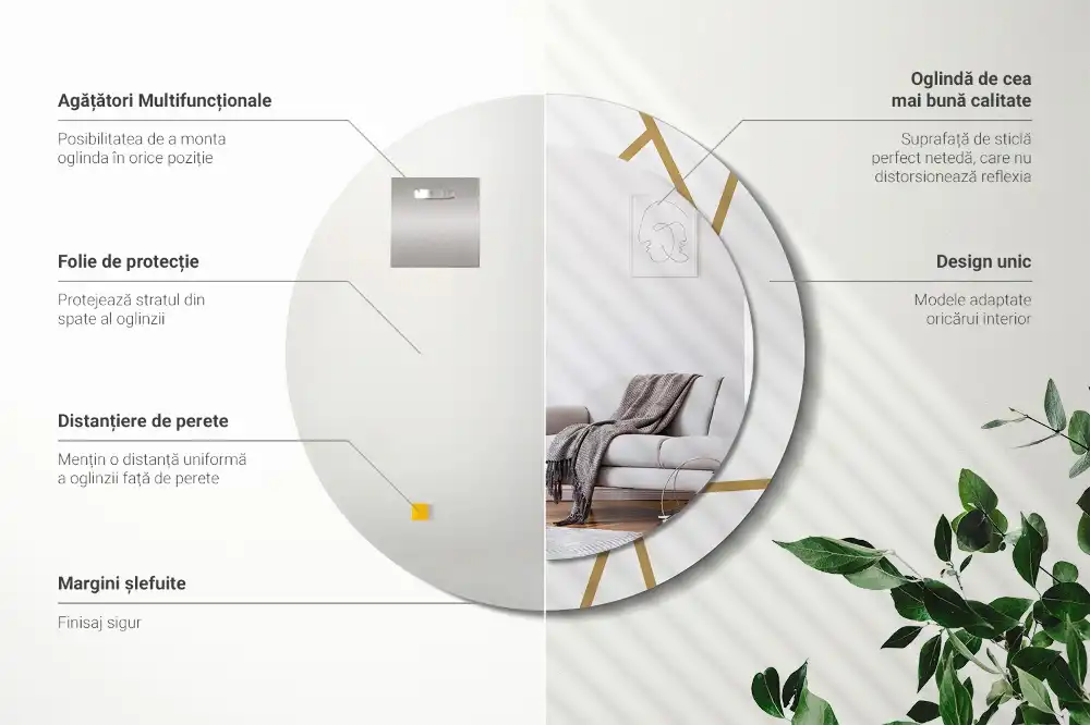 Miroir rond avec décoration disposition linéaire