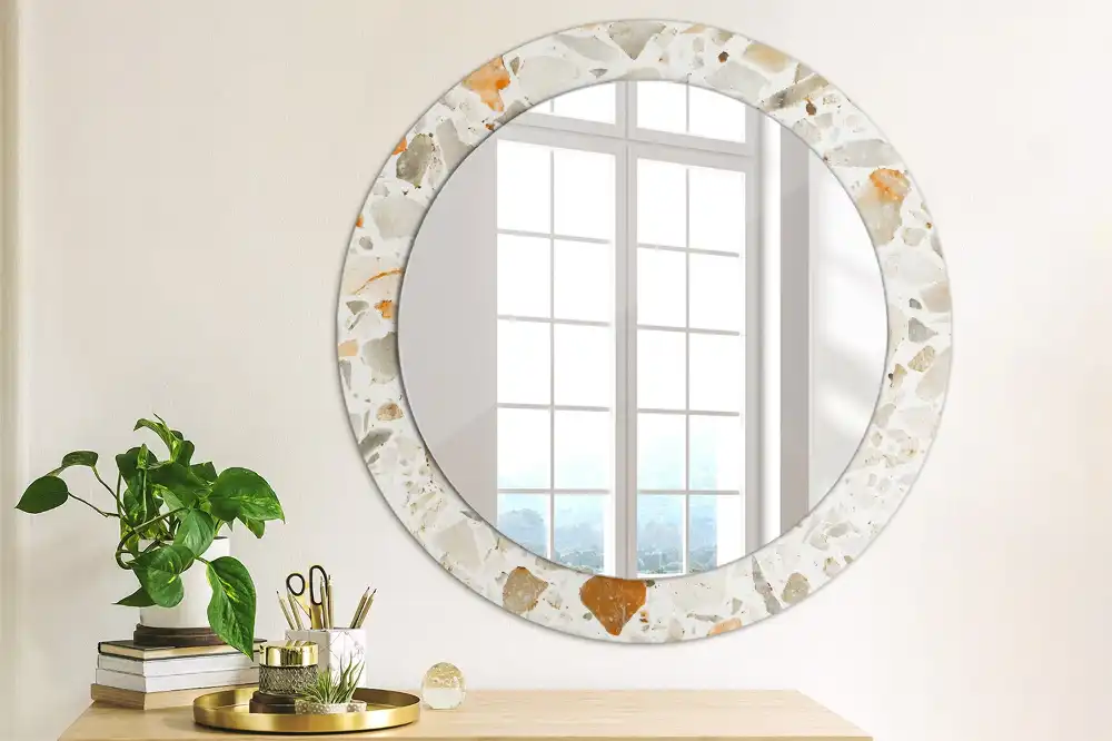 Miroir rond imprimé esthétique terrazzo