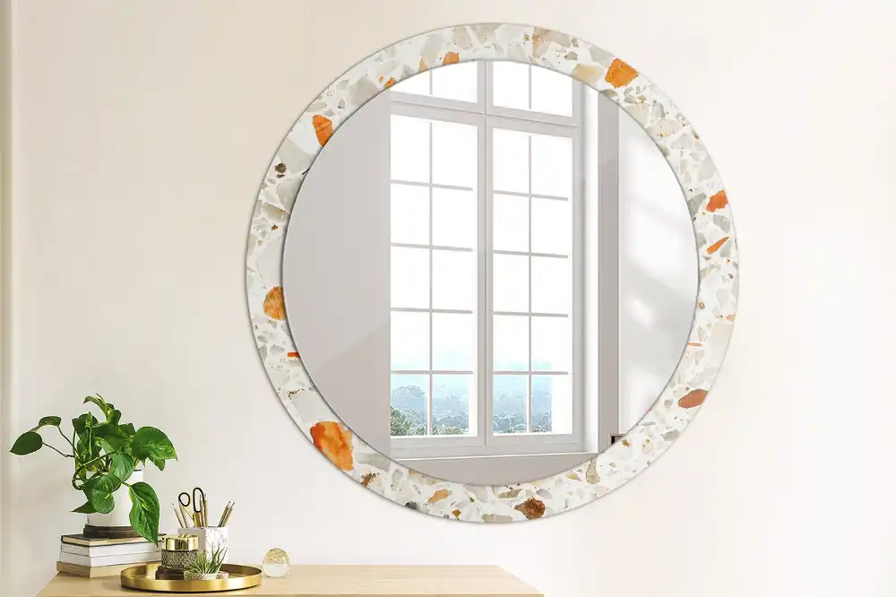 Miroir rond imprimé esthétique terrazzo