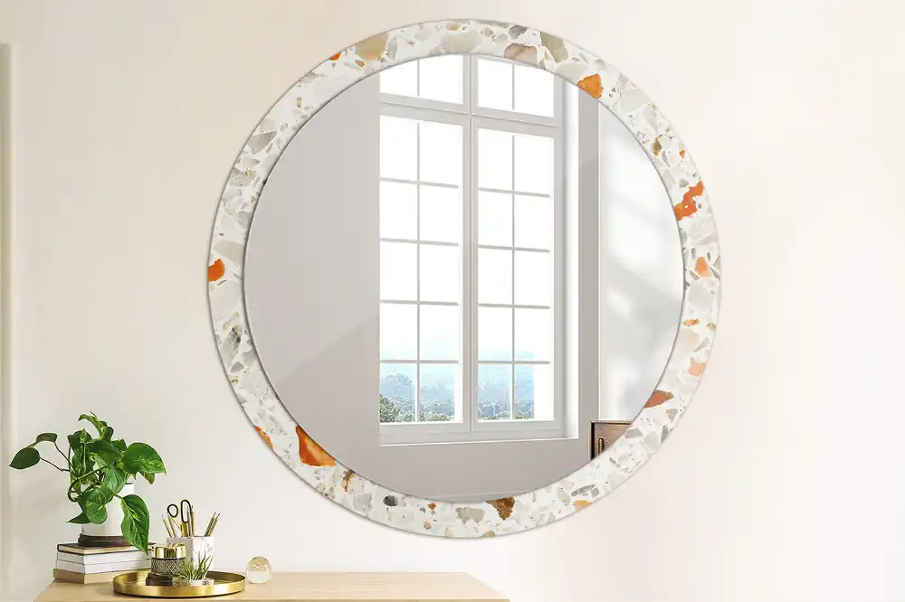 Miroir rond imprimé esthétique terrazzo