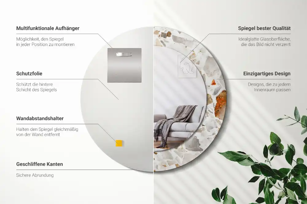 Miroir rond imprimé esthétique terrazzo