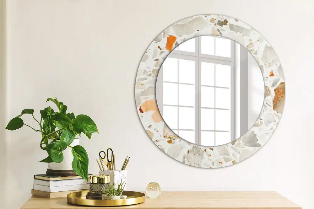 Miroir rond imprimé esthétique terrazzo