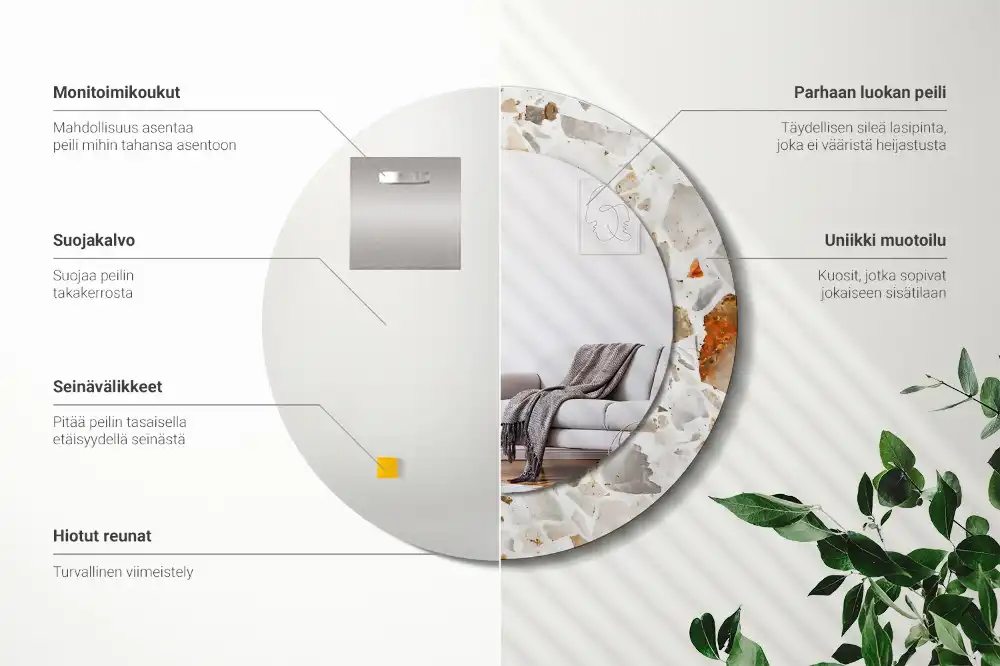 Miroir rond imprimé esthétique terrazzo