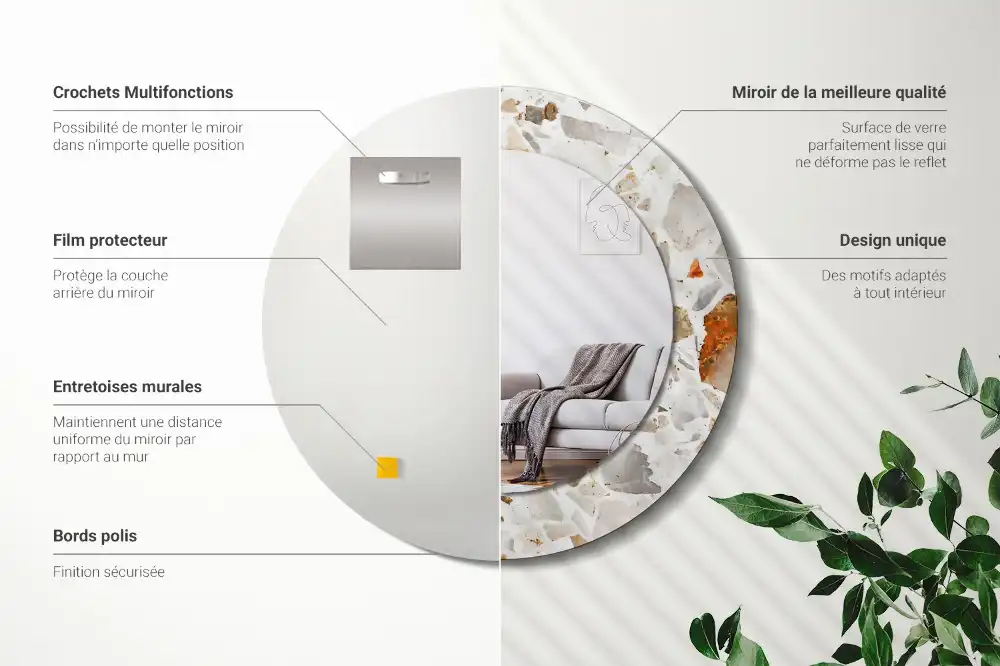 Miroir rond imprimé esthétique terrazzo