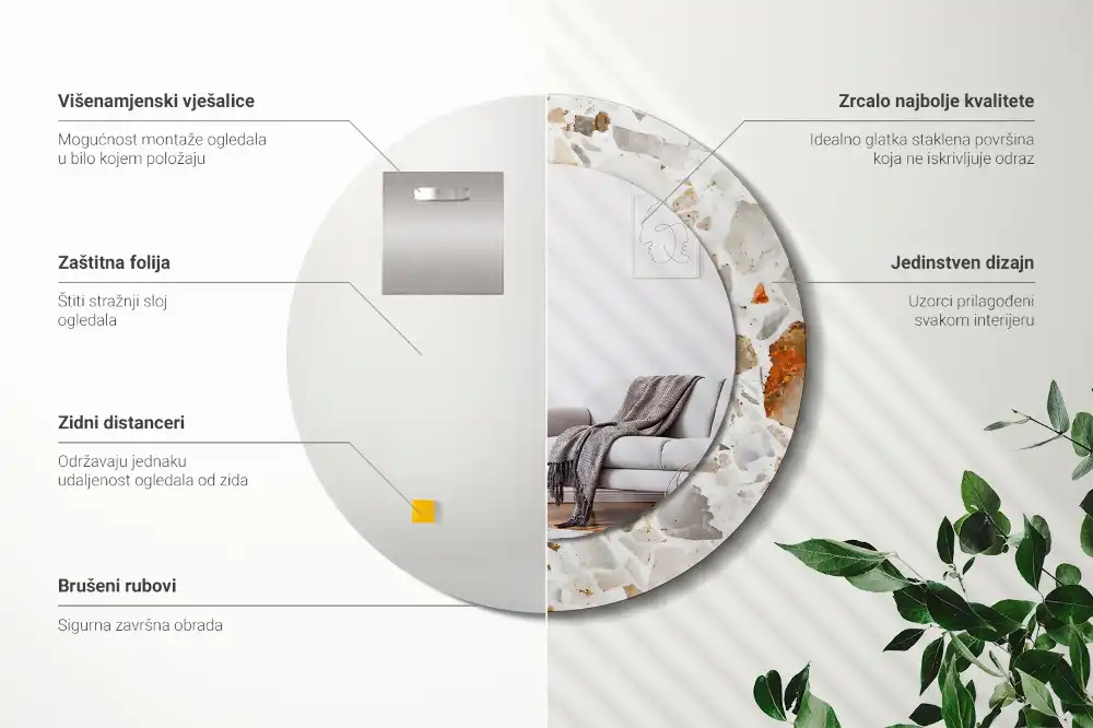 Miroir rond imprimé esthétique terrazzo
