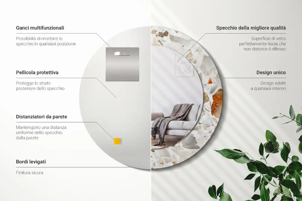 Miroir rond imprimé esthétique terrazzo