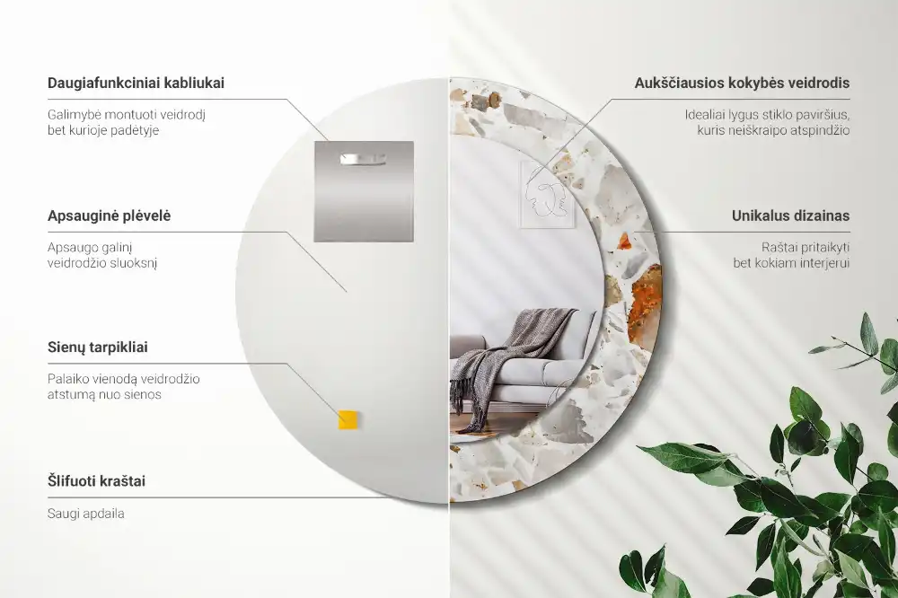 Miroir rond imprimé esthétique terrazzo
