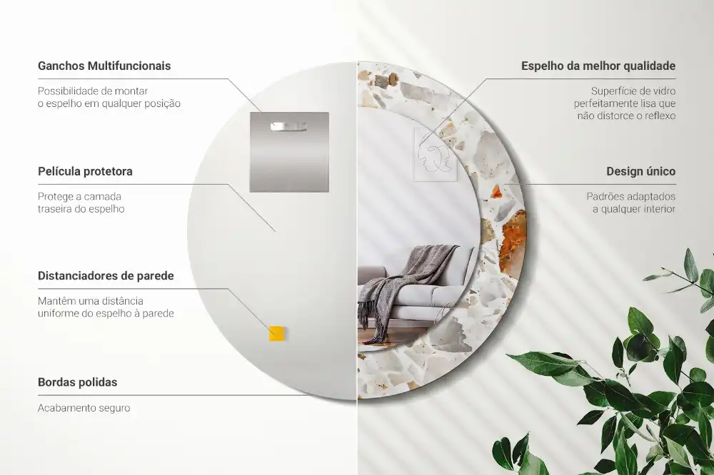 Miroir rond imprimé esthétique terrazzo