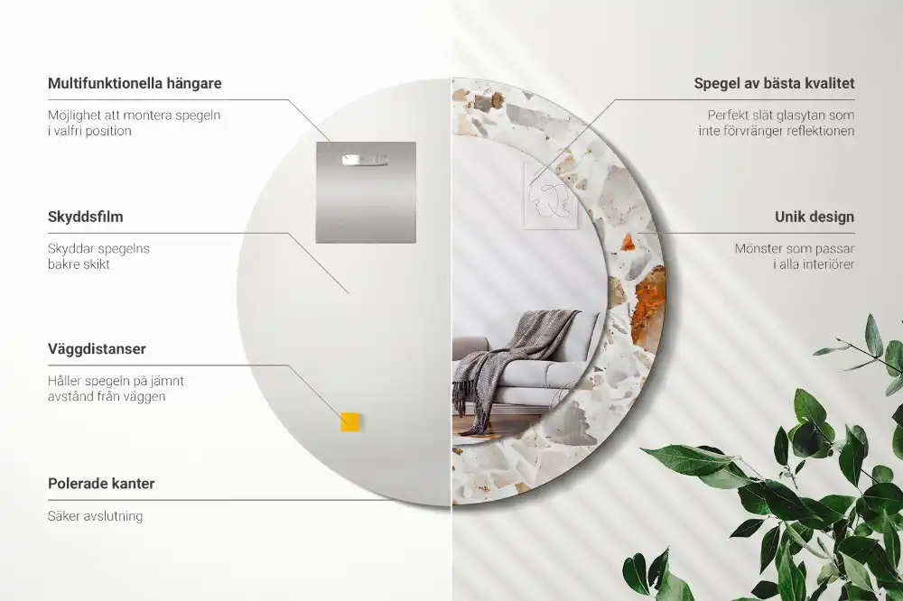 Miroir rond imprimé esthétique terrazzo