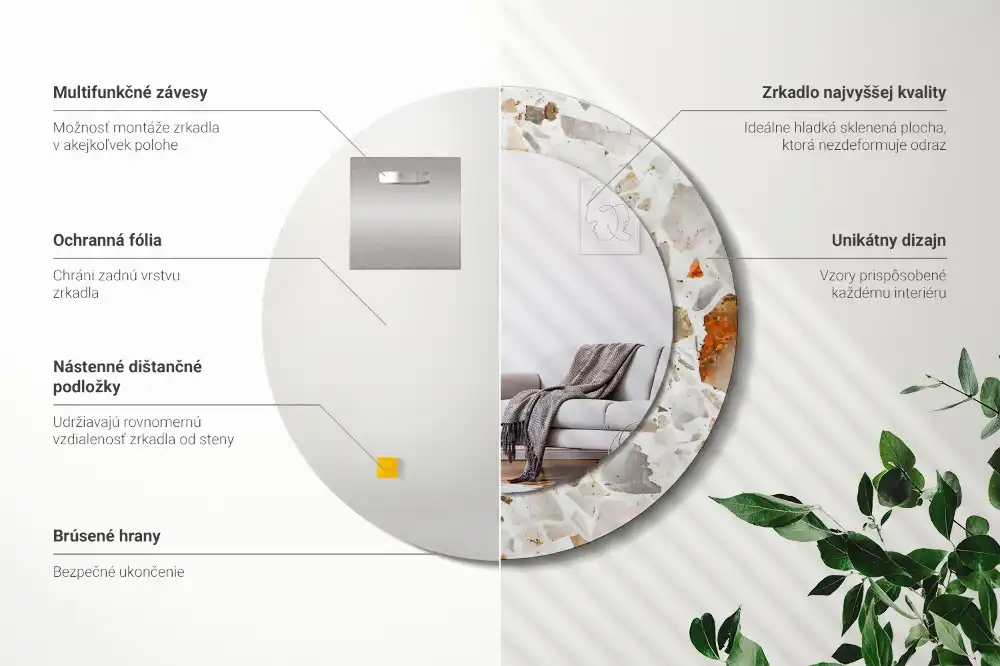 Miroir rond imprimé esthétique terrazzo
