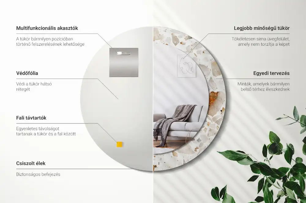 Miroir rond imprimé esthétique terrazzo