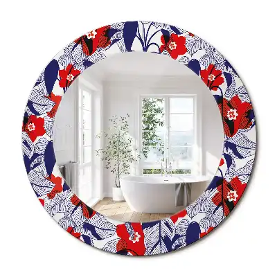 Miroir rond cadre imprimé plante philodendron