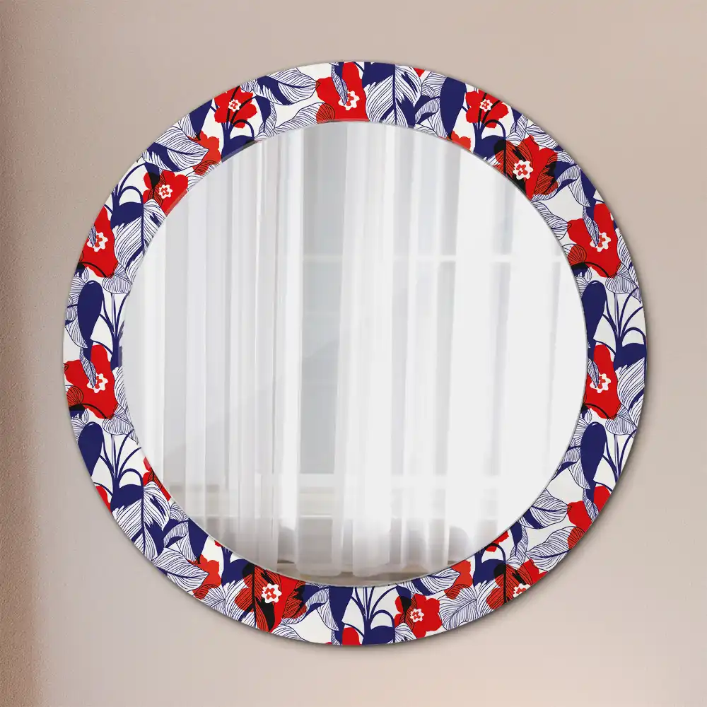 Miroir rond cadre imprimé plante philodendron