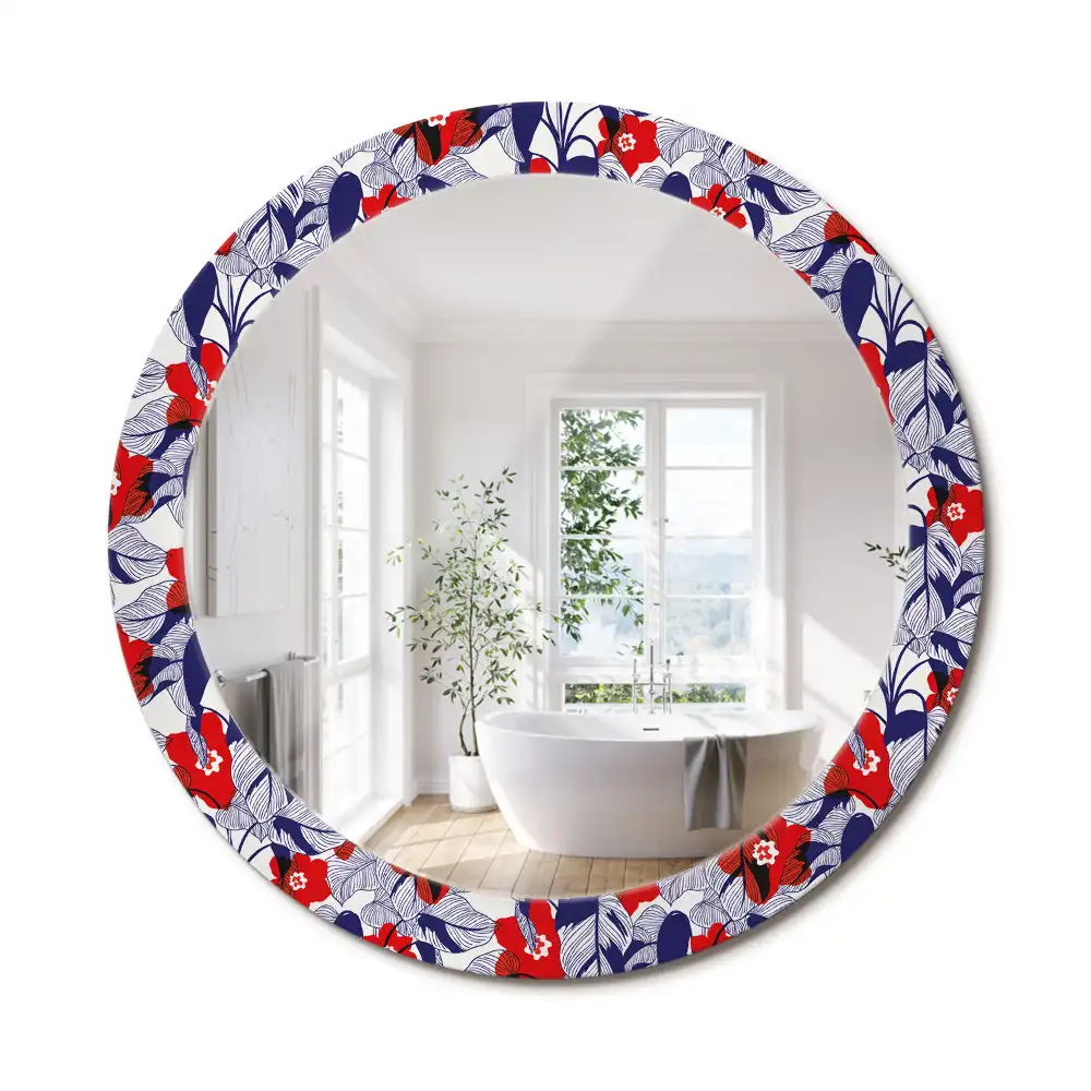 Miroir rond cadre imprimé plante philodendron