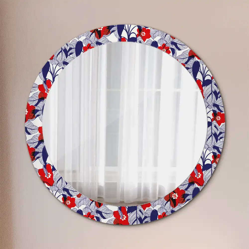 Miroir rond cadre imprimé plante philodendron