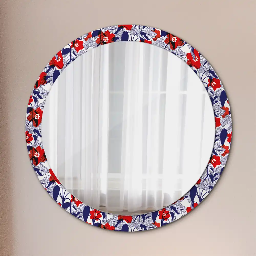 Miroir rond cadre imprimé plante philodendron