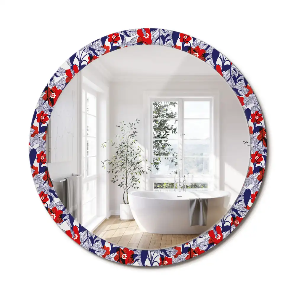 Miroir rond cadre imprimé plante philodendron