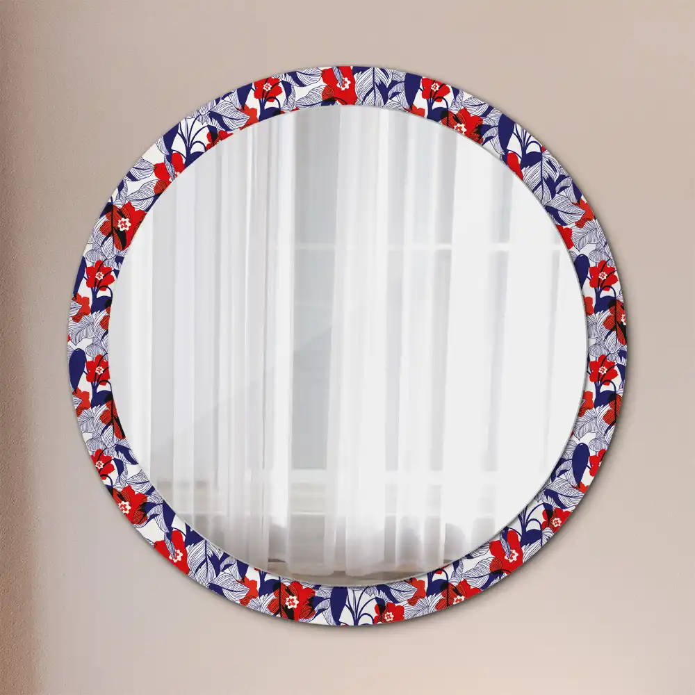 Miroir rond cadre imprimé plante philodendron