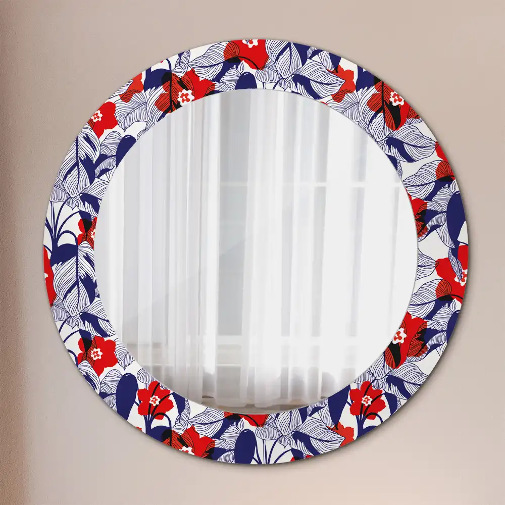 Miroir rond cadre imprimé plante philodendron