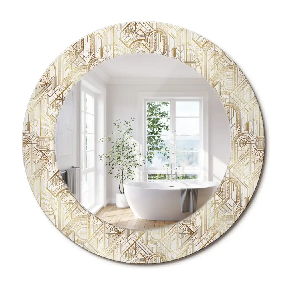 Miroir rond cadre avec impression disposition art déco