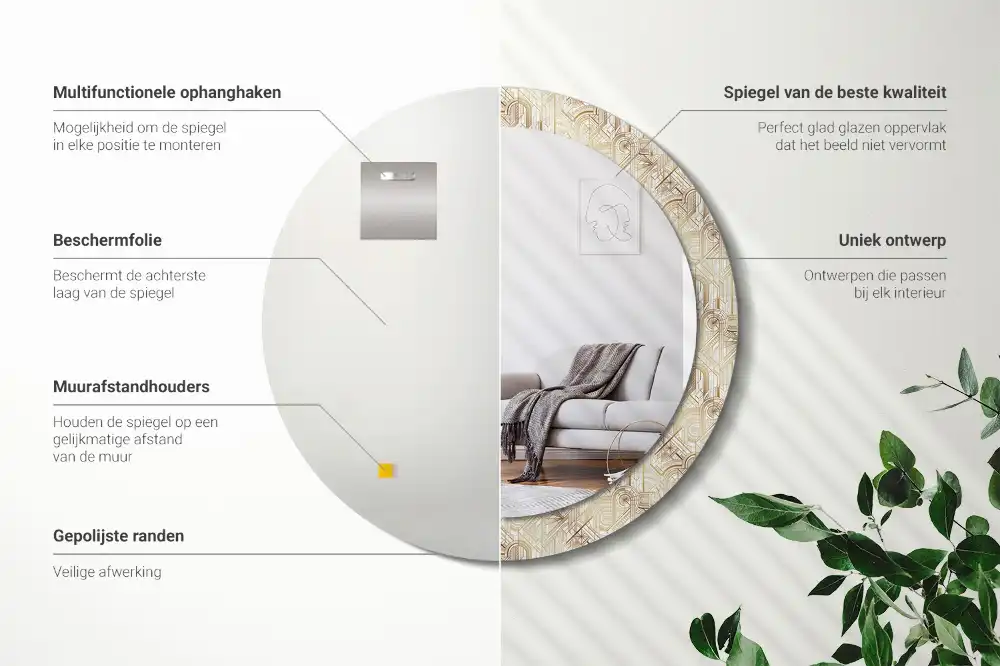 Miroir rond cadre avec impression disposition art déco