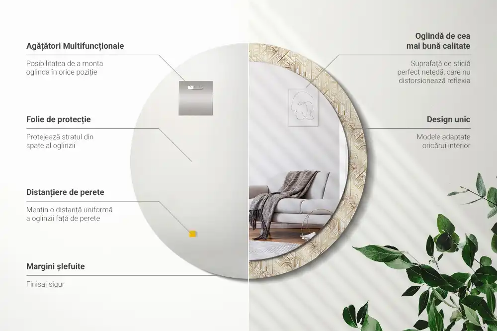 Miroir rond cadre avec impression disposition art déco