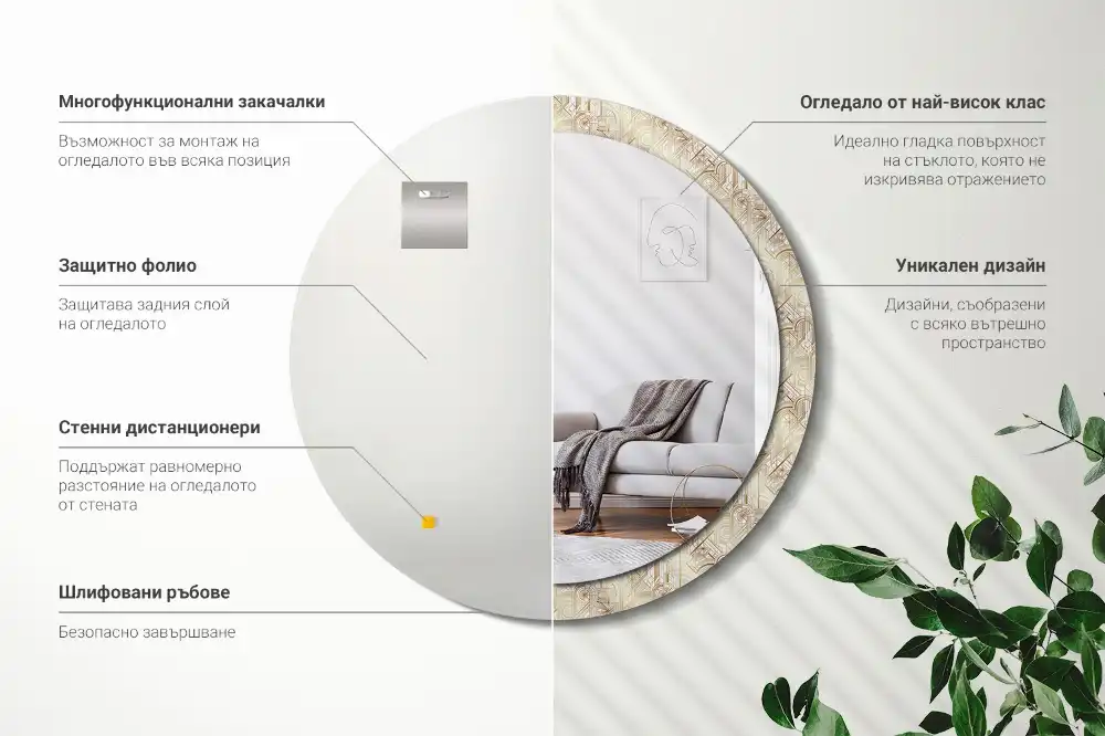 Miroir rond cadre avec impression disposition art déco