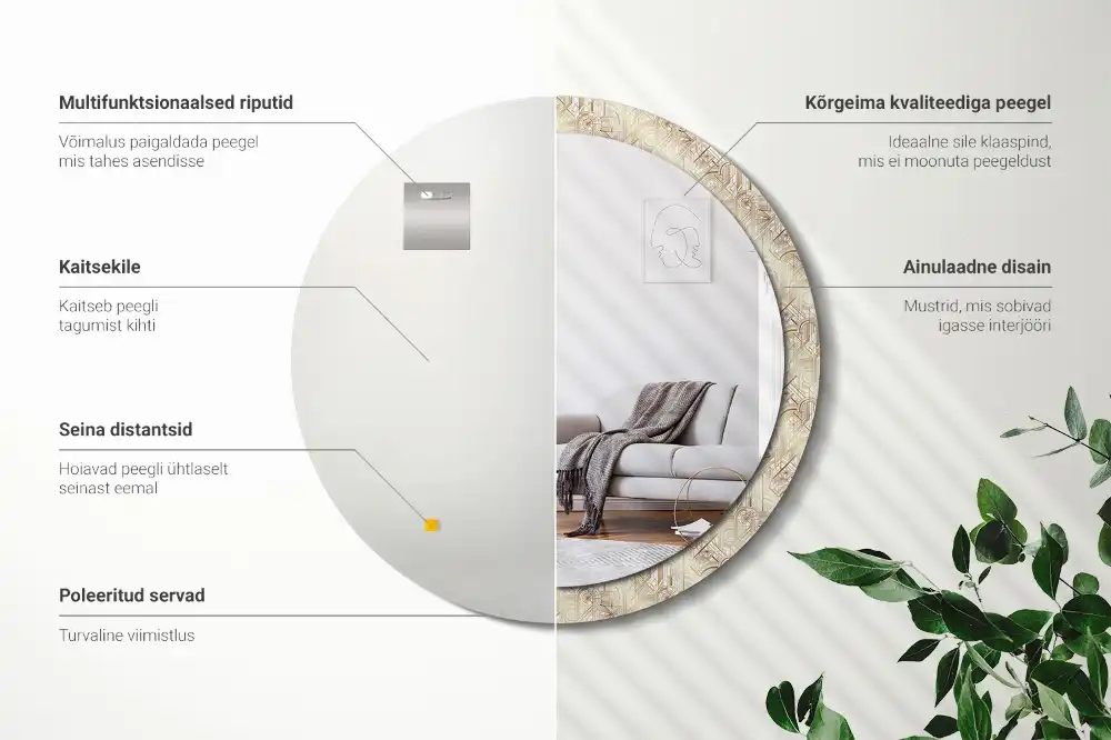 Miroir rond cadre avec impression disposition art déco