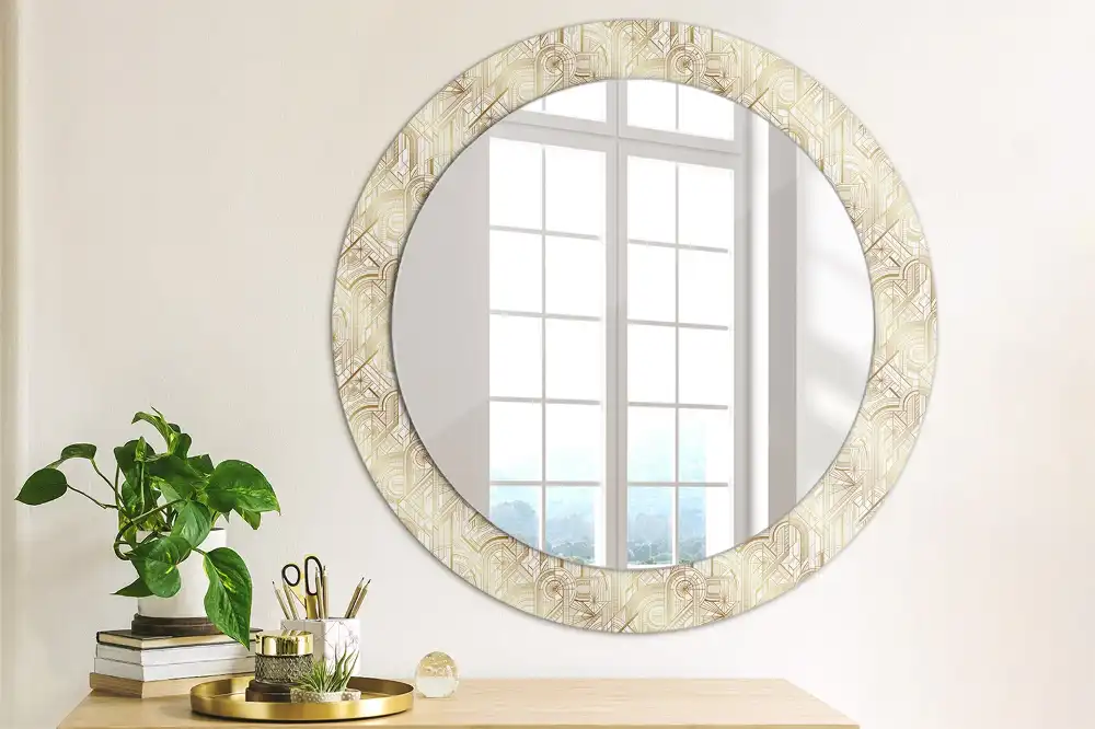 Miroir rond cadre avec impression disposition art déco