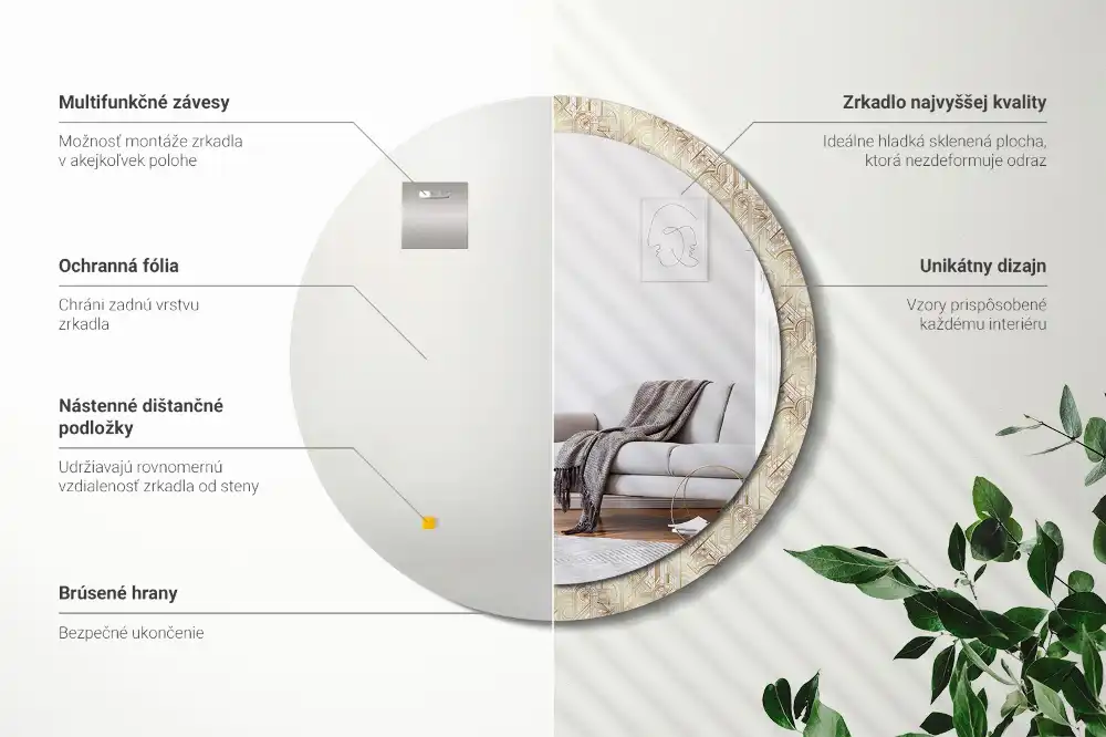 Miroir rond cadre avec impression disposition art déco