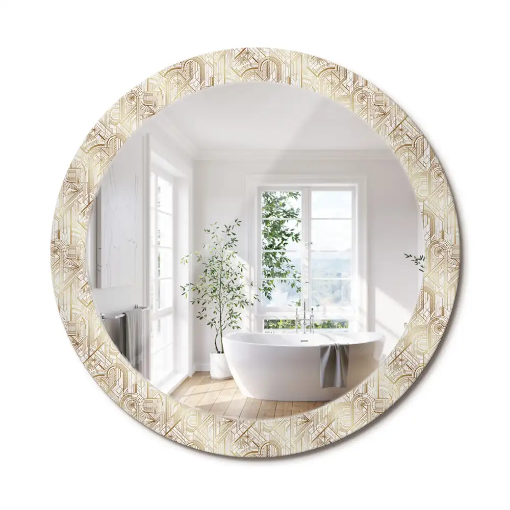 Miroir rond cadre avec impression disposition art déco
