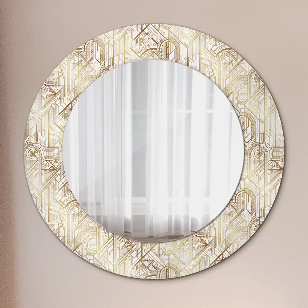Miroir rond cadre avec impression disposition art déco