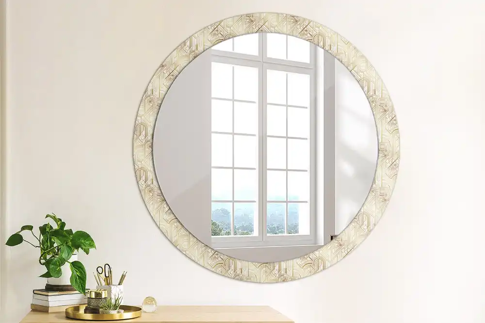 Miroir rond cadre avec impression disposition art déco