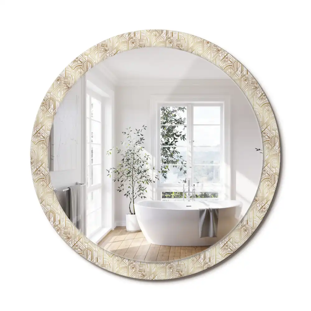 Miroir rond cadre avec impression disposition art déco