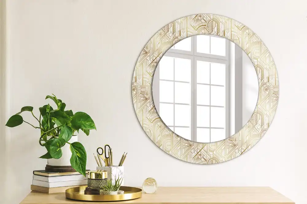 Miroir rond cadre avec impression disposition art déco