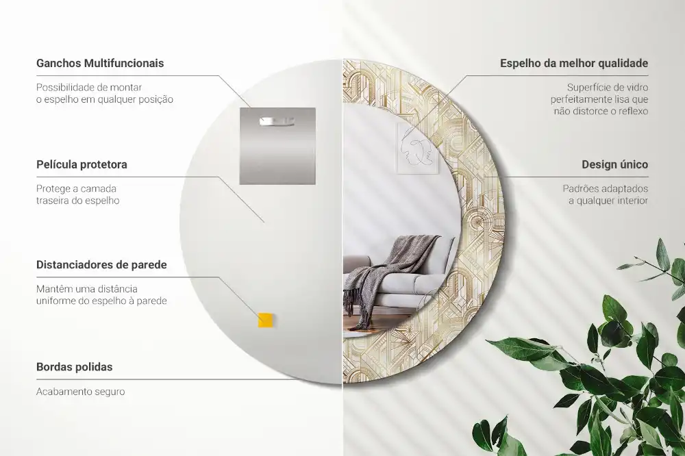 Miroir rond cadre avec impression disposition art déco