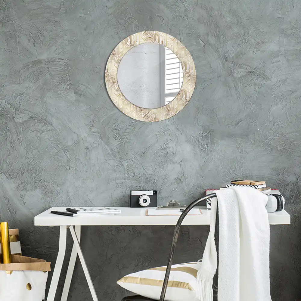 Miroir rond cadre avec impression disposition art déco