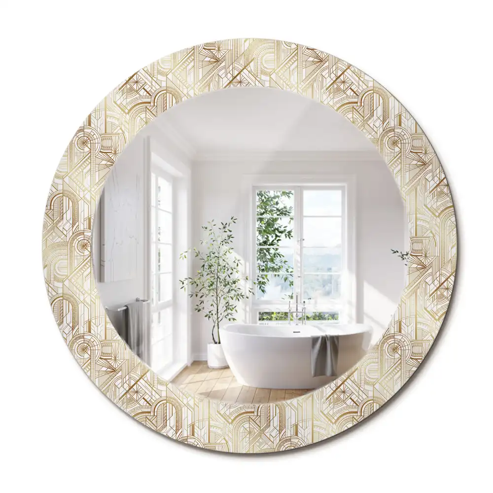 Miroir rond cadre avec impression disposition art déco