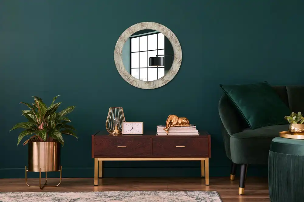 Miroir rond cadre avec impression disposition art déco
